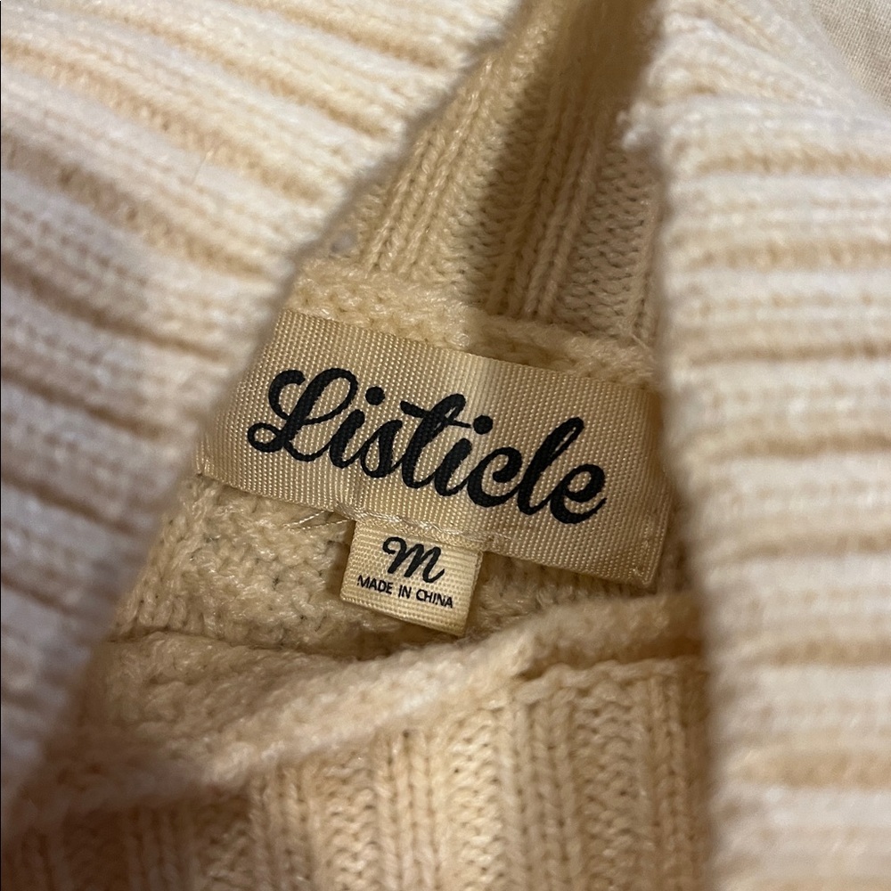 Listicle Cream Ruffle Cable Knit Sweater - Picture 6 of 7